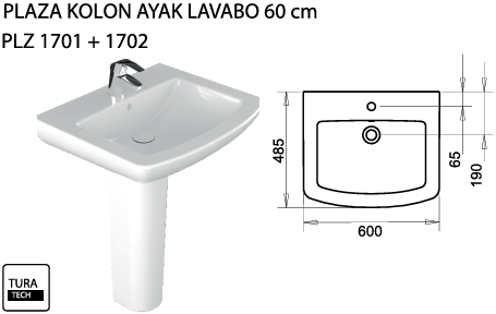 TURAVİT PLAZA 60 CM LAVABO + KOLON AYAK KOD: PLZ 1701+1702